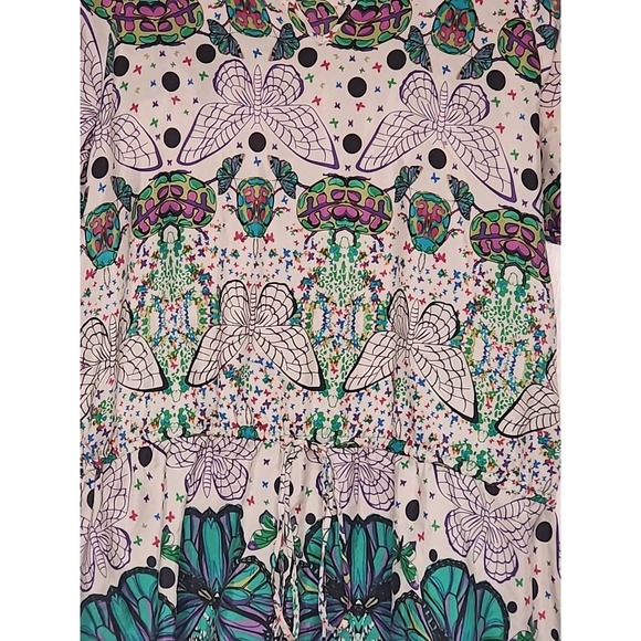 Trinity Anthropologie 100% Silk Blue & Green Butterflys Short Sleeve Top Fairy - Picture 2 of 10